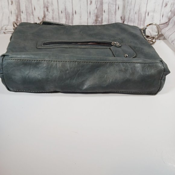 Hananel Gunmetal Gray Silver Studded Shoulder Bag Purse - Picture 5 of 8